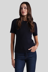 Minnierose - Frayed Crew Neck Tee with Pocket - NAVY