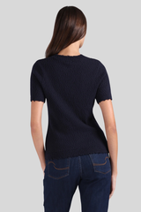 Minnierose - Frayed Crew Neck Tee with Pocket - NAVY