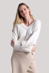 Minnierose - Luxe Cotton Blend Boxy V Neck - STARCH