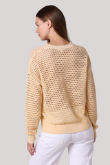 Minnierose - Plaited Mesh Split Neck Long Sleeve Top - HONBISWH