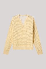 Minnierose - Plaited Mesh Split Neck Long Sleeve Top - HONBISWH