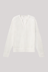 Minnierose - Plaited Mesh Split Neck Long Sleeve Top - WHITE