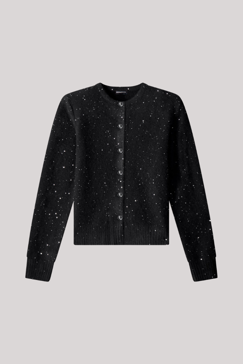 Minnierose - Sparkle Cashmere Crew Neck Cardigan - BLACK