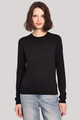 Minnierose - Supima Cotton Cashmere Long Sleeve Crew - BLACK
