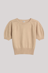 Minnierose - Supima Cotton Cashmere Puff Raglan Sleeve Crew - BRWSUGAR