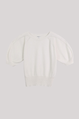 Minnierose - Supima Cotton Cashmere Puff Raglan Sleeve Crew - WHITE