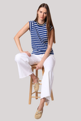 Minnierose - Supima Cotton Cashmere Striped Cap Sleeve Crew - PARWHITE