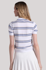 Minnierose - Viscose Short Sleeve Striped Polo With Tipping - WHITECOM