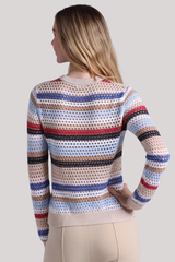 Minnierrose - Cotton Cashmere Plaited Mesh Stripe Long Sleeve Crew - MULSTRIP