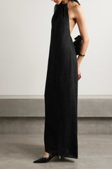 Nili Lotan - Lelia Open-Back Linen-Voile Halterneck Maxi Dress - BLACK