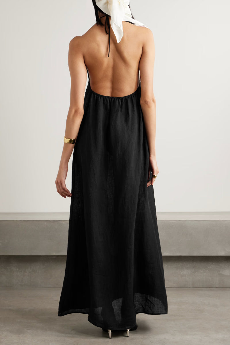 Nili Lotan - Lelia Open-Back Linen-Voile Halterneck Maxi Dress - BLACK