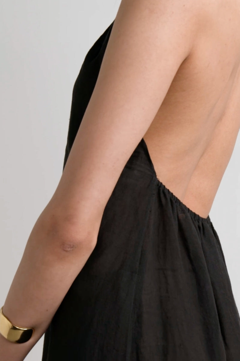 Nili Lotan - Lelia Open-Back Linen-Voile Halterneck Maxi Dress - BLACK