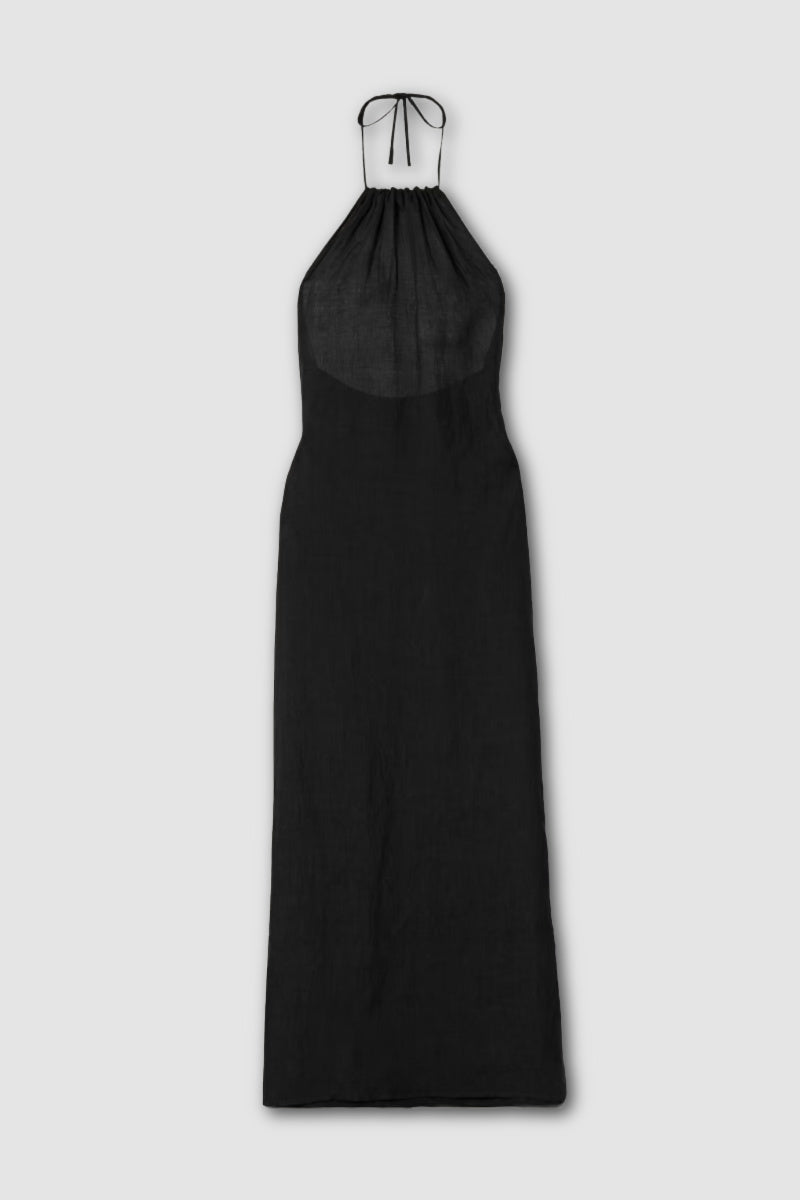 Nili Lotan - Lelia Open-Back Linen-Voile Halterneck Maxi Dress - BLACK