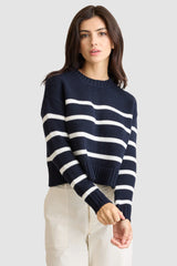 Not Monday - Celeste Crewneck Striped Pullover - NAVYIVOR