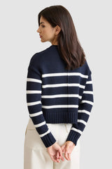 Not Monday - Celeste Crewneck Striped Pullover - NAVYIVOR