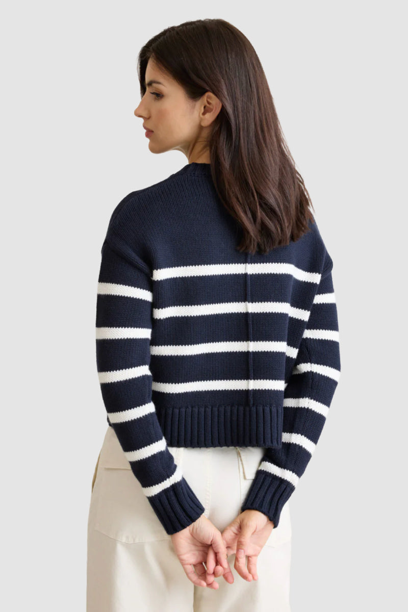 Not Monday - Celeste Crewneck Striped Pullover - NAVYIVOR