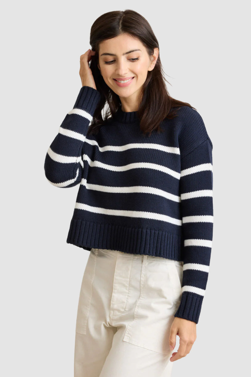 Not Monday - Celeste Crewneck Striped Pullover - NAVYIVOR