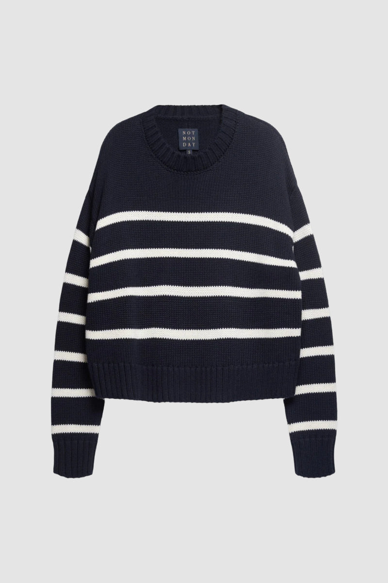Not Monday - Celeste Crewneck Striped Pullover - NAVYIVOR