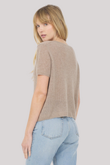 One Grey Day - Camille Cashmere V - Neck Tee - STONE