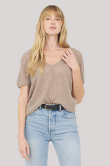 One Grey Day - Camille Cashmere V - Neck Tee - STONE