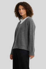 One Grey Day - Linden Cashmere V Neck - HEATHASH