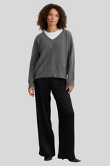 One Grey Day - Linden Cashmere V Neck - HEATHASH