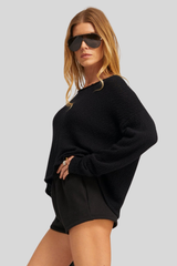 SPRWMN - Off Shoulder Sweater - BLACK