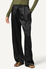 Sably - Emerson High Rise Pleated Silk Pant - BLACK