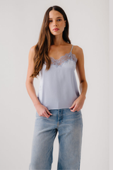 Sablyn - Bobbi Lace Trim V-Neck Silk Cami - WHISPER