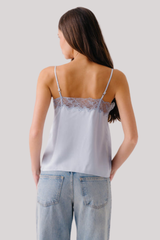 Sablyn - Bobbi Lace Trim V-Neck Silk Cami - WHISPER