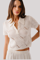 Sablyn - Cadence Shrunken Cable Cashmere Polo - GARDENIA