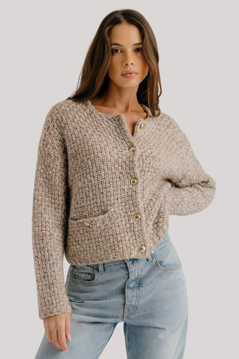 Sheller 新品Gold Button Knit Jacket Veronica™ Cozy Knit Jacket with Gold Buttons – EvalinaStone