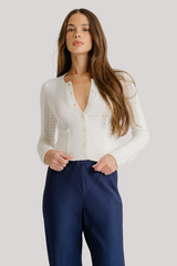 Sablyn - Charlotte Slim Crewneck Cardigan - GARDENIA