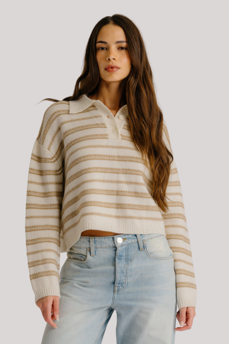 Sablyn - Elsie Relaxed Striped Cashmere Polo - GARCAMEL