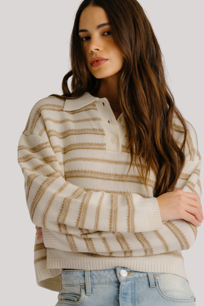Sablyn - Elsie Relaxed Striped Cashmere Polo - GARCAMEL