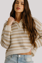 Sablyn - Elsie Relaxed Striped Cashmere Polo - GARCAMEL