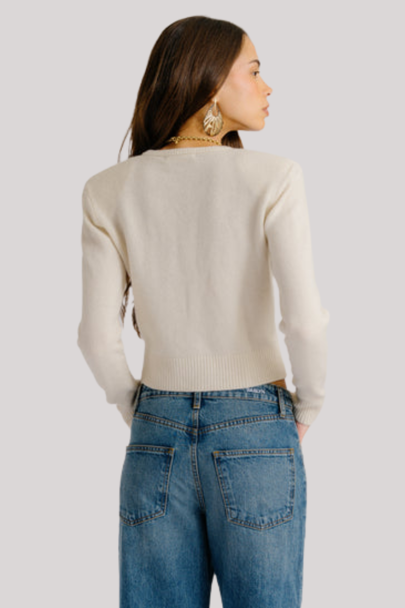 Sablyn - Emilia Shoulder Pad Cashmere Cardigan - GARDENIA