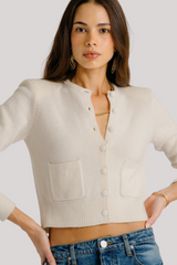Sablyn - Emilia Shoulder Pad Cashmere Cardigan - GARDENIA
