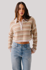 Sablyn - Maddie Long Sleeve Cashmere Cropped Stripe Polo - BUTTERCU
