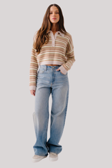 Sablyn - Maddie Long Sleeve Cashmere Cropped Stripe Polo - BUTTERCU