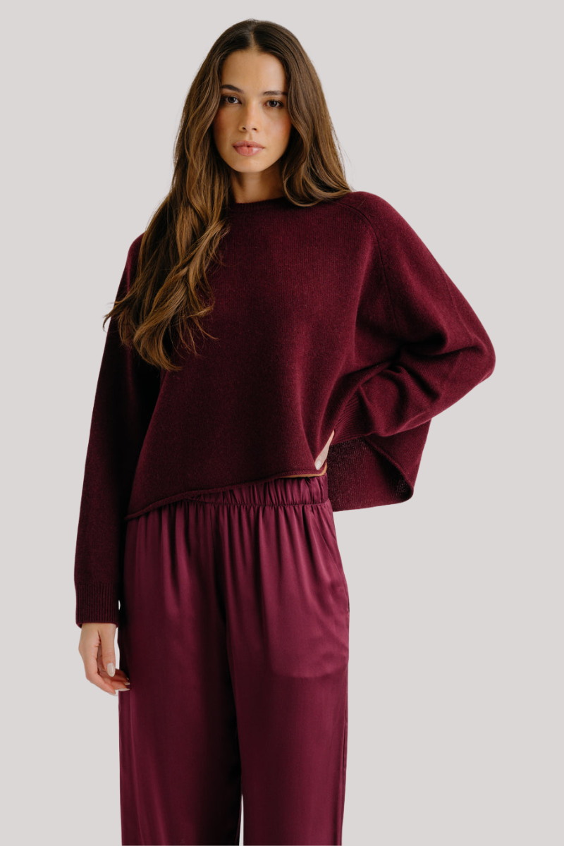 Sablyn - Riya Raglan Cashmere Crewneck  - BORDEAUX