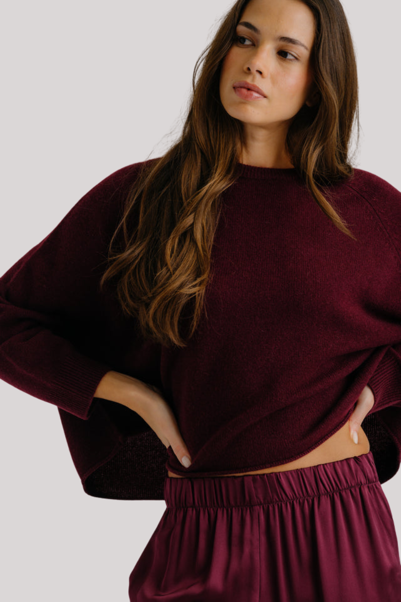Sablyn - Riya Raglan Cashmere Crewneck  - BORDEAUX