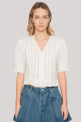 Sea Ny - Alberte Solid Bubble Sleeve Blouse - WHITE
