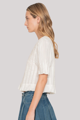 Sea Ny - Alberte Solid Bubble Sleeve Blouse - WHITE