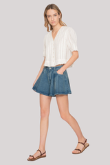Sea Ny - Alberte Solid Bubble Sleeve Blouse - WHITE
