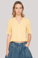 Sea Ny - Alberte Solid Bubble Sleeve Blouse - YELLOW