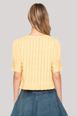 Sea Ny - Alberte Solid Bubble Sleeve Blouse - YELLOW
