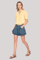 Sea Ny - Alberte Solid Bubble Sleeve Blouse - YELLOW