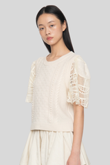 Sea Ny - Alina Lace Combo Sleeve Sweater - CREAM