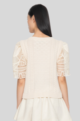 Sea Ny - Alina Lace Combo Sleeve Sweater - CREAM